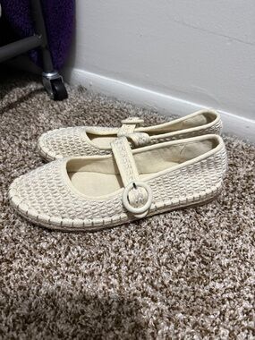 Woven Mary Jane Flats in Cream